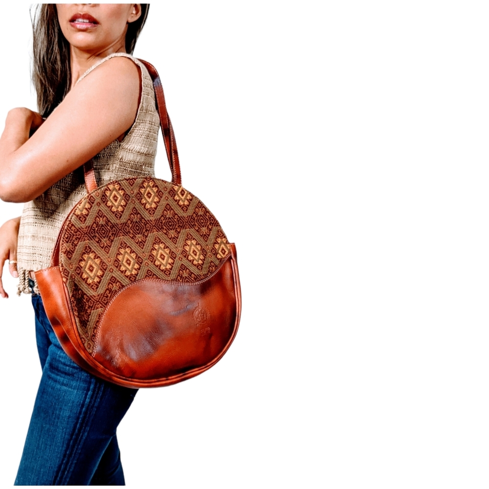 Brown Leather Handbag, Women Shoulder Bag,  handcrafted, round-shaped handbag